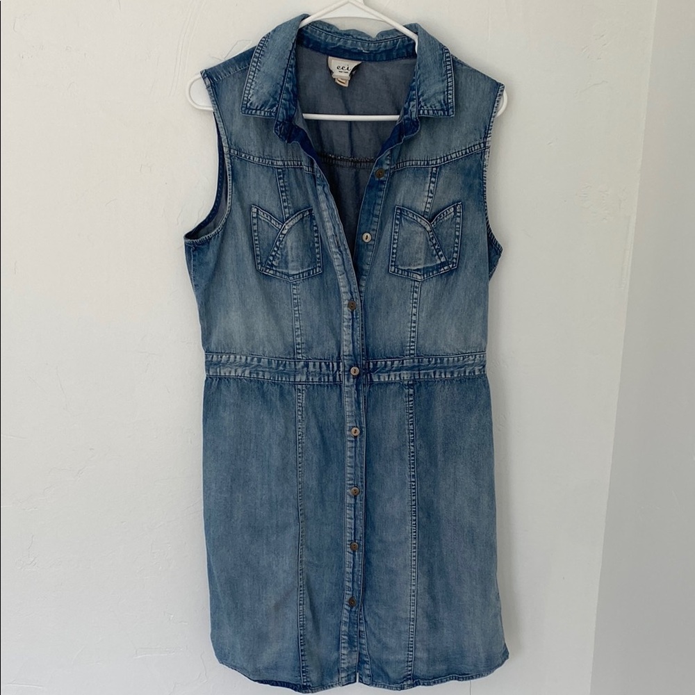 Denim Sleeveless Button-Up Dress